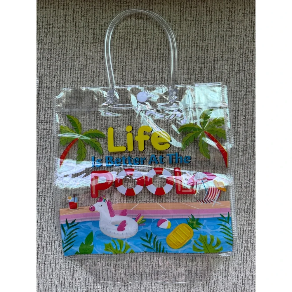 Summer‎ Pool Party Clear PVC Favor Bags Lot of 10 Tropical Beach Theme Reusable